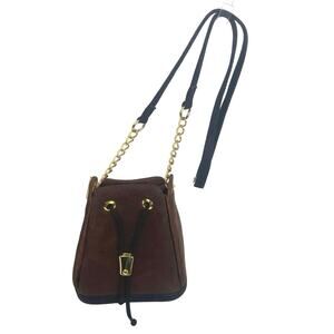 Vintage 90s Mazzantia Brown Gold Chain Crossbody Classic Leather Bucket Bag
